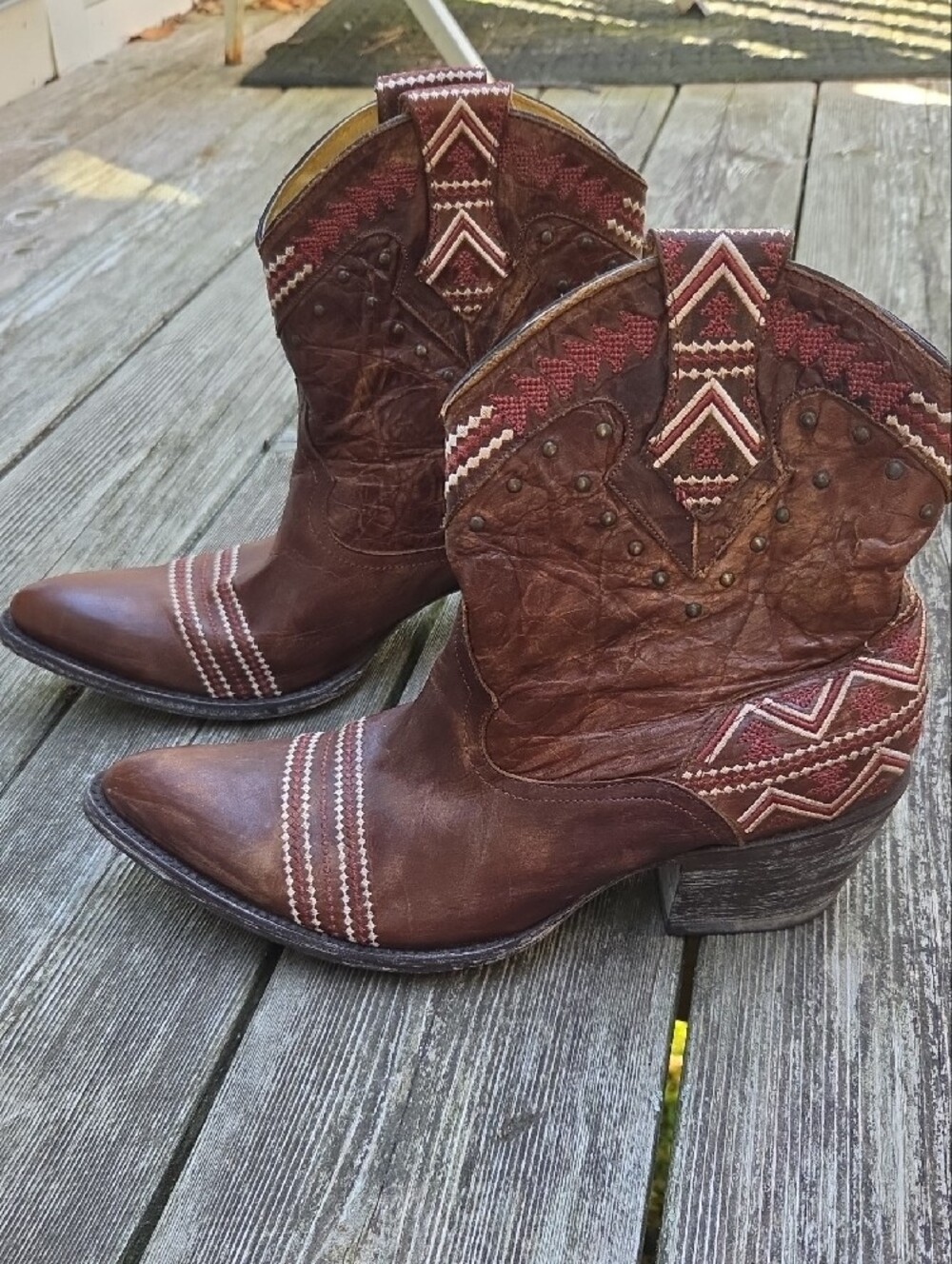 Old Gringo Yipee Ki Yay Alexa Chevron Embroidered Leather Ankle pl Cowboy Boots